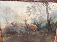 Auktion 361<br>C.Körner Cop. Hoffmann "Rehrudel" Öl/Leinen, gerahmt, RG 110x127 cm, reinigungsbedürftig (Sperrgut)