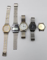 Auktion 361<br>5x div. Herren.-Armbanduhren, Quartzwerke nicht geprüft, teilw. getragene Erhaltungen, je D-ca. 3,5cm