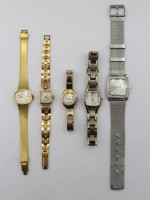 Auktion 361<br>5x div. Damen-Armbanduhren, Werke nicht geprüft, teilw. getragene Erhaltungen, ca. D-2 bis 3cm