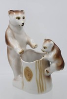 Auktion 361<br>figürliche Tischvase, Bärenmutter mit Junges, Polonne Ukraine, polychr. Bemalung, ca. H-22cm B-18cm