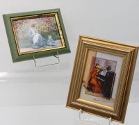 Auktion 361<br>2x Bildplatten , Goebel Artis Orbis, Motive von Monet u. Renoir, je gerahmt, ca. RG 21 x 17cm und 15,5 x 19cm