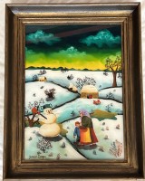 Auktion 361 / Los 4074 <br>Jovanovic  Dragan n"Winterliche Dorflandschaft" Hinterglasmalerei, RG 36x27 cn