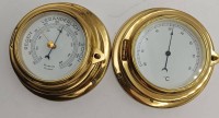 Auktion 361 / Los 9046 <br>1x Barometer, 1x Thermometzer, in maritimen Look, Messing, D-12,5 cm