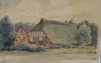 Auktion 361 / Los 4076 <br>monogrammiertes Gehöft, ger./Glas, datiert (19)37, RG 26,7 x 31,8cm