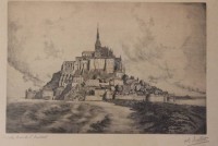Auktion 361<br>Hollet o,ä.,  Mont St Michel , Radierung, ger./Glas, RG 31,5 x 40,5cm