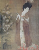 Auktion 361<br>Druck, Japan, Dame mit Blumen im Haar, ger./Glas, RG 55 x 48cm