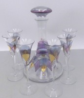 Auktion 361 / Los 10095 <br>Vintage Tiffany -Stil Karaffe &amp;  6 Gläser von27 und 18 cm Paul Nagel, Exvlusiv Design, 1 Glas mit Chip, H-