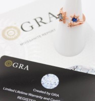 Ein Kupferring offen mit ,Rainbow- Green - Moissanit von 0,5 ct.,