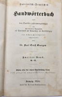 Auktion 361 / Los 3050 <br>Lateinisch-Deutsches Handwörterbuch in 2 Bänden, 1855, bei beiden Buchdeckel/Rücken lose anbei, ansonsten gut