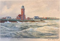 Auktion 361 / Los 4094 <br>Wilhelm SCHULZ (1865-1952) "Cuxhaven, Leuchtturm mit Seepavillion" Aquarell , ger/Glas, RG  27x35 cm
