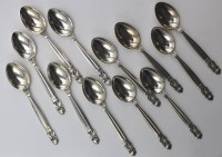 Auktion 362 / Los 11035 <br>12x Teelöffel, Georg Jensen,  Acorn, Silber, 172,6gr., L-11cm