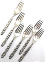 Auktion 362 / Los 11038 <br>6x Sepeisegabeln, Georg Jensen, Acorn, Sterling, 350gr., L-ca. 19cm