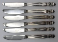 Auktion 362 / Los 11042 <br>6x Speisemesser, Georg Jensen, Acorn, Silbergriffe, L-22cm