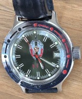 Auktion 362<br>Russische HAU "Vostok" Automatik KGB , Werk läuft, Lederband, D-39 mm