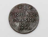Auktion 362<br>antike Münze, Dänemark ½ Skilling 1771, Christian VII. von Dänemark und Norwegen (1766-1808)
