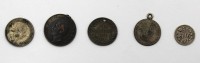 Auktion 362<br>5x antike Münzen, Skandinavien, ab 1848, gelocht oder gehenkelt