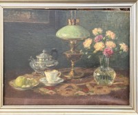 Los 4011 <br>A. BADE (XIX)  "Stilleben mit Silber Teekanne", &Ouml;l/Leinen, gerahmt, RG 92x73 cm (Sperrgut)
