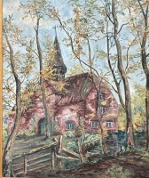Los 4013 <br>anonymer D&ouml;m&auml;nenhof oder &auml;hnliches? &Ouml;l/Platte, gerahmt, RG 61x53 cm