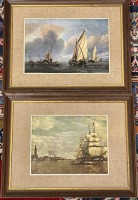 Auktion 362 / Los 5006 <br>2x Kunstdrucke mit maritimen Mötiven, gerahmtm RG je 2836 cm