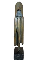 Auktion 362 / Los 15016 <br>Dieter FINKE (1939-2011), Der Schamane, hohe Bronze auf Steinsockel, ars mundi Exklusiv-Edition, Nr. 3/199, Gießerstempel, ca. H-108cm, ca. 18 KG