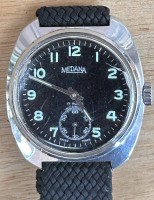 Auktion 362<br>mechan. HAU "Medana" Handaufzug, 17 Jewels, Swiss, Stoffband, Tragespuren