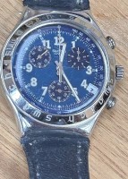 Auktion 362<br>Quartz HAU "Swatch Irony" SECRET AGENT GREY, 1995, altes Lederband ohne Schliesse, Tragespuren, nicht geprüft