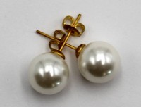 Auktion 362<br>Paar Muschelkern-Perlorhstecker, vergoldete Silbermontur, Perlen ca. D-1cm