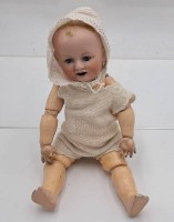 Auktion 362<br>antike Porzellankopf-Puppe "F.S.&amp;Co-, 1272/28 Z-deponiert" Halsmarke, tw. bespielte Erhaltung, Kopf geklebt, H-30 cm