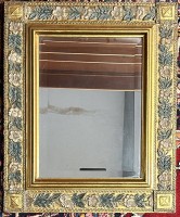 Auktion 362<br>eckiger kl. dekorativer Wandspiegel, wohl Kunststoff-Rahmen?, 58x48 cm