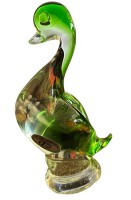 Auktion 362 / Los 10017 <br>Murano Ente, grün/klar, orig. Etikett, H-16 cm