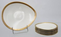 Auktion 362 / Los 8085 <br>Konfekt-Set, 7tlg., Goldrand, gemarkt, gr. Schale 19,5 x 16,5cm