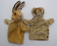 Los 12061 <br>2x Handpuppen, Steiff, Hase und Tiger, &auml;lter,  ca. L-28cm