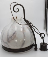 Auktion 362 / Los 16023 <br>gr. Deckenlampe, Fibo, Milchglasschirm, ca. H-57cm D-45cm