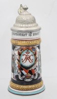 Auktion 362 / Los 7029 <br>Reservisten-Krug, Kanonier, Boden mit Lithphanie (Leider altrissig), Zinndeckel, ca. H-23,5cm