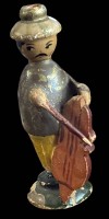 Auktion 362 / Los 14526 <br>alte Erzgebirge Figur Chines. Kontrabass-Spieler, stark bespielt und mit Fehlteilen, H-7 cm