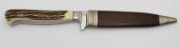 Los 16036 <br>Jagdmesser, Venatus, Lederscheide, Geweihgriffschalen, ca. L-26cm, Gebrauchsspuren