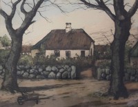 Auktion 362 / Los 5045 <br>K.Helsing, Bauernkate, Farbradierung, ger./Glas, RG 56 x 3,5cm