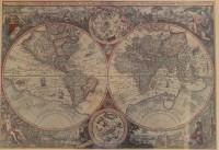 Auktion 362 / Los 5047 <br>Kartengrafik, Weltkugel, älter, mittig Falz, ger./Glas, RG 48 x 63cm