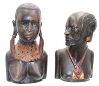 Auktion 362 / Los 15116 <br>Paar afrikanische Büsten, Massai, H-22,5cm