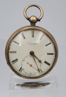 Auktion 363 / Los 2024 <br>Herrentaschenuhr,  Silbergehäuse, John Leach Preston, datiert 1873, Schlüsselaufzug, Werk steht, D-5,3cm
