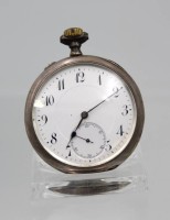 Auktion 363 / Los 2025 <br>Herrentaschenuhr, 900er Silbergehäuse, I.W.C., Kronenaufzug, Werk steht, Ring fehlt,  ca. D-5,1cm