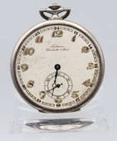 Auktion 363 / Los 2028 <br>Herrentaschenuhr, Tutima Glashütte, 900er Silbergehäuse, Kronenaufzug, Werk läuft, Glas fehlt, D-4,8cm, innen Namensgravur.