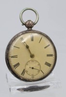 Auktion 363 / Los 2029 <br>Spindeluhr, Silbergehäuse, Schlüsselwerk steht, wohl England um 1800, D-5cm