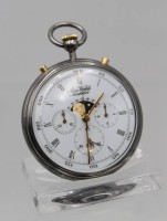 Auktion 363 / Los 2031 <br>Aero Watch, Neuchatel, Taschenuhr,Mondphase ,Stoppuhr, Datum, Werk läuft, sehr guter Zustand, D-4,7cm