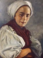 Auktion 363 / Los 4009 <br>Sándor Alexander KUBINYI VON DEMENFALVA (1875-1949) "Zipser Bäuerin" betitelt (Slowakei-früher Ungarn), Öl/Platte, gerahmt, RG 90x80 cm (Sperrgut- ca. 40 Euro Postversand in BRD)