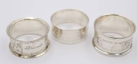 Auktion 363 / Los 11029 <br>3x div. Silber-Serviettenringe,  zus. 45 gr