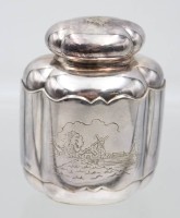 Auktion 363 / Los 11037 <br>Teedose, Friesenmuster und Mühlenszene, GHB 90, ca. H-12cm