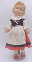 Auktion 363 / Los 12004 <br>Celluloid-Mädchenpuppe "Bruno Schmidt" Halsmarke, H-44 cm,  guter Zustand