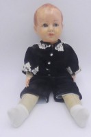 Auktion 363 / Los 12022 <br>alte französische  Celluloidkopf Puppe, Adlerkopfmarke, H-36 cm, Stoffkörper