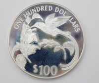 Auktion 363 / Los 6034 <br>gr. Silber-Münze, 100 Dollar Jamaica 1987, "Birds of the Caribbean Collection", ca. 135gr., D-6,3cm